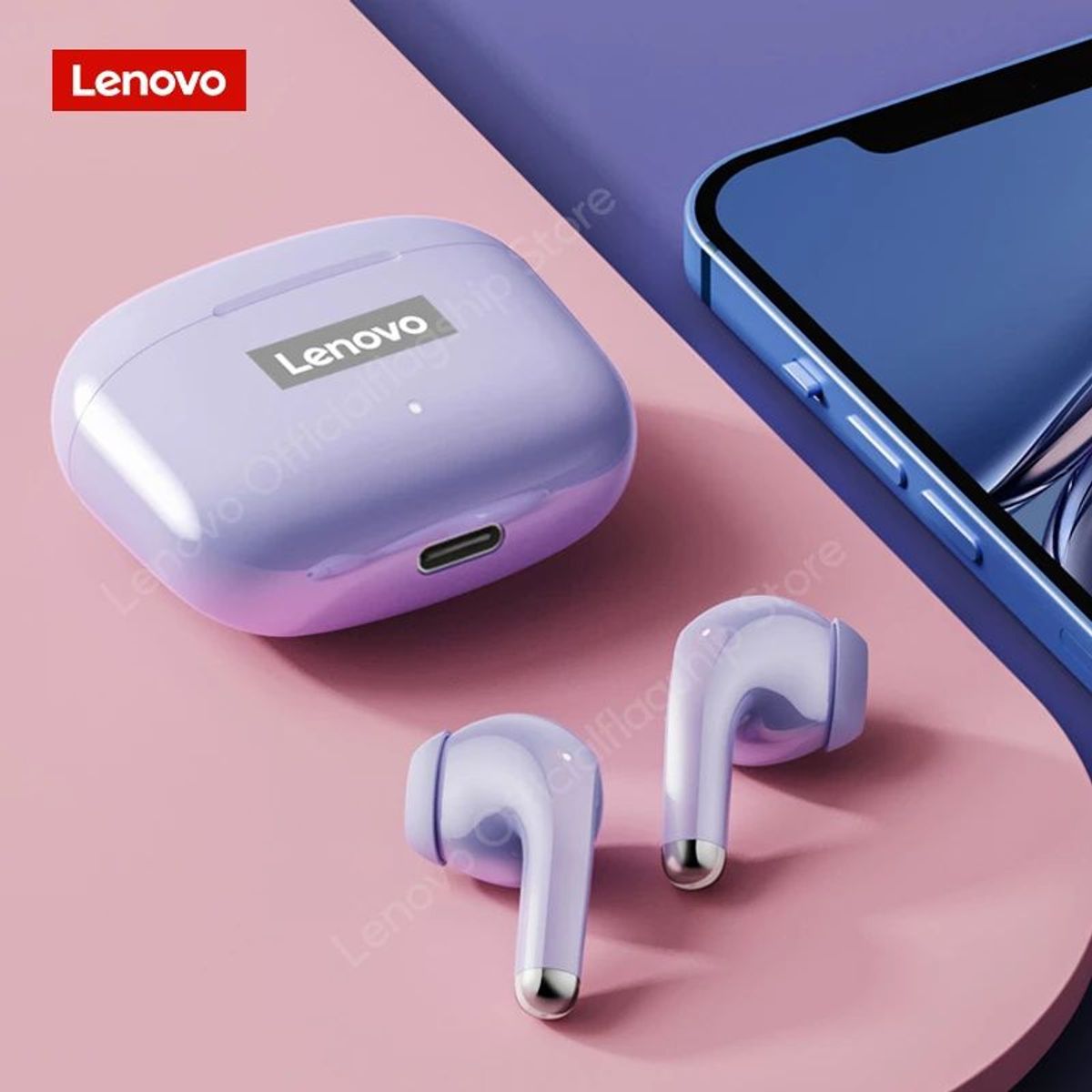 LENOVO - Set 3 De Audifonos Lenovo LP40 Pro Tws  512Morado1 Rosa