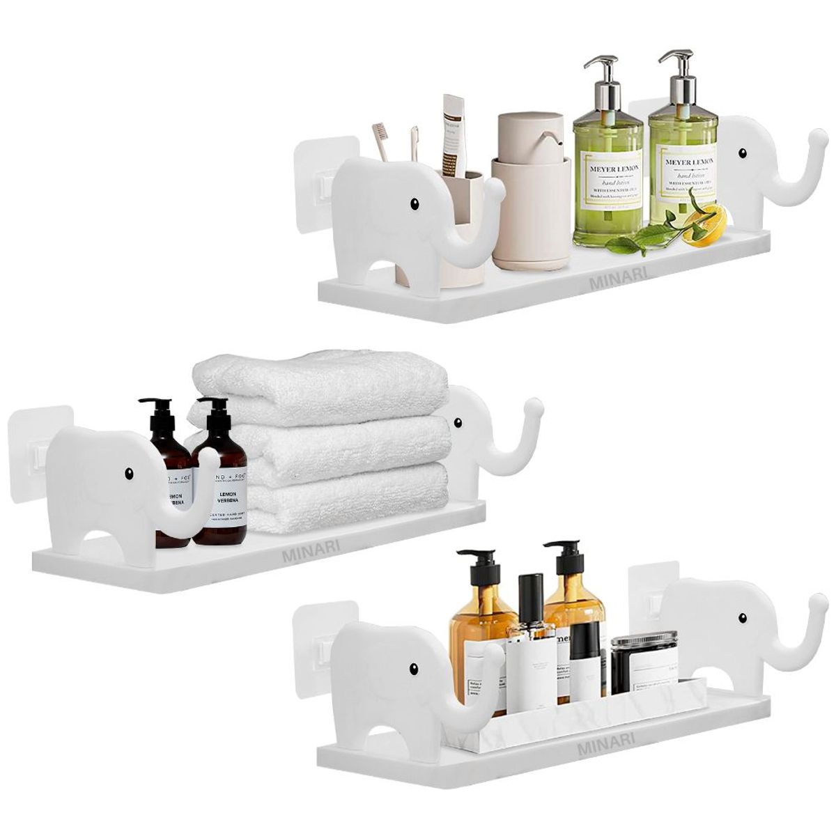 MINARI - Estante Repisa Organizador de Baño Tocador Elefante 3 PISOS BL 491F