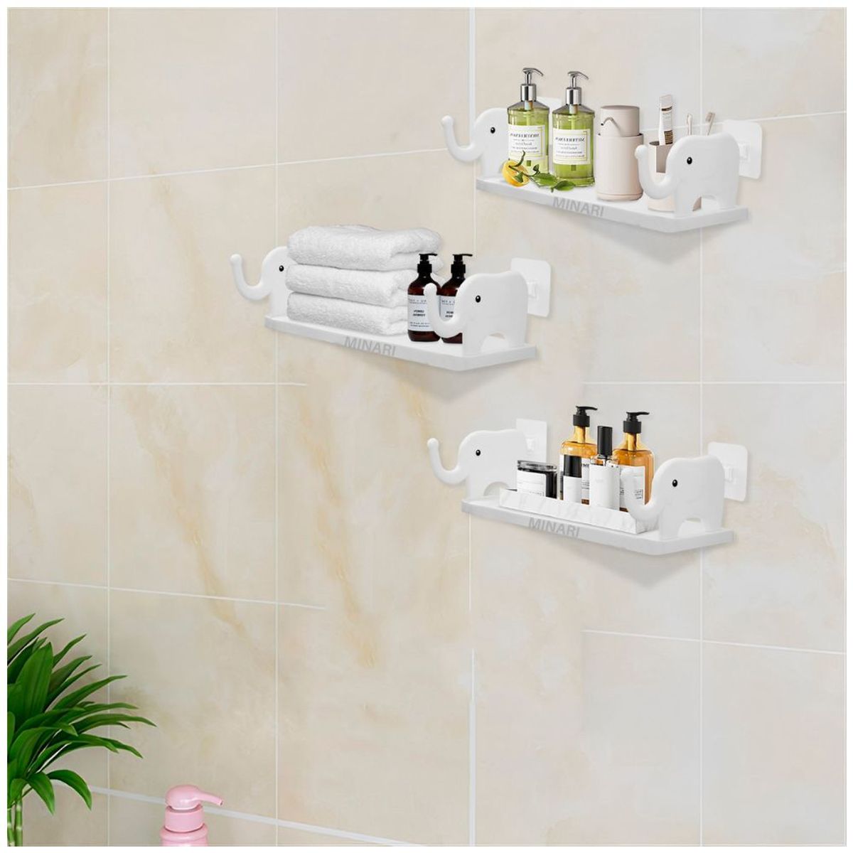 MINARI - Estante Repisa Organizador de Baño Tocador Elefante 3 PISOS BL 491F