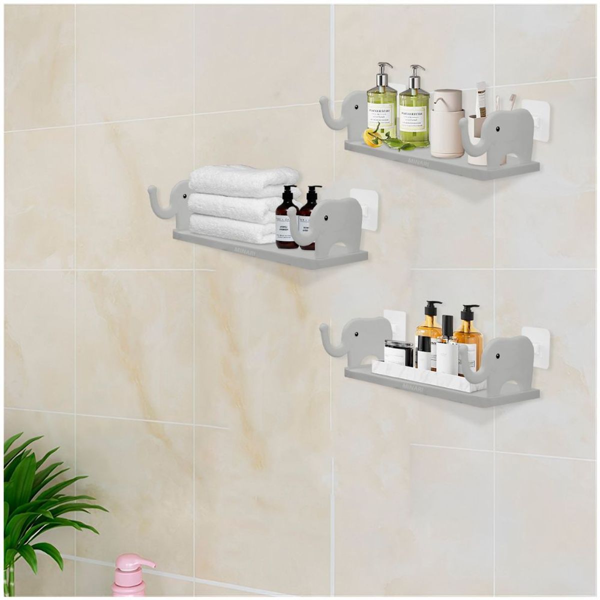 MINARI - Repisa Organizador de Maquillaje Cosméticos Elefante PL 3 PISOS 491F