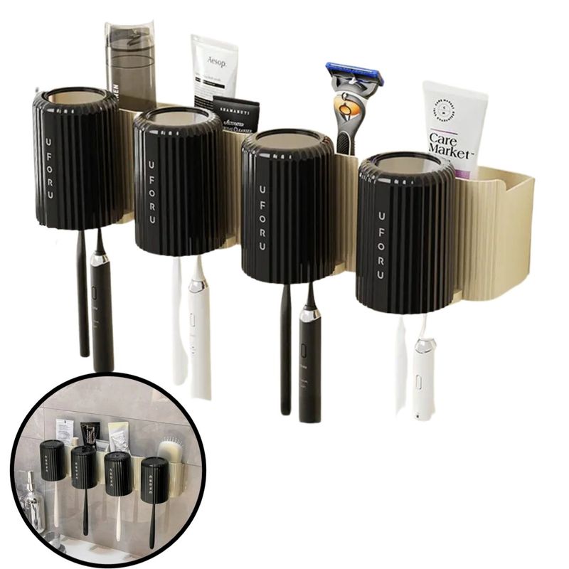 ELMEJORPRECIO - Organizador de baño minimalista UFORU de 4 vasos Negro