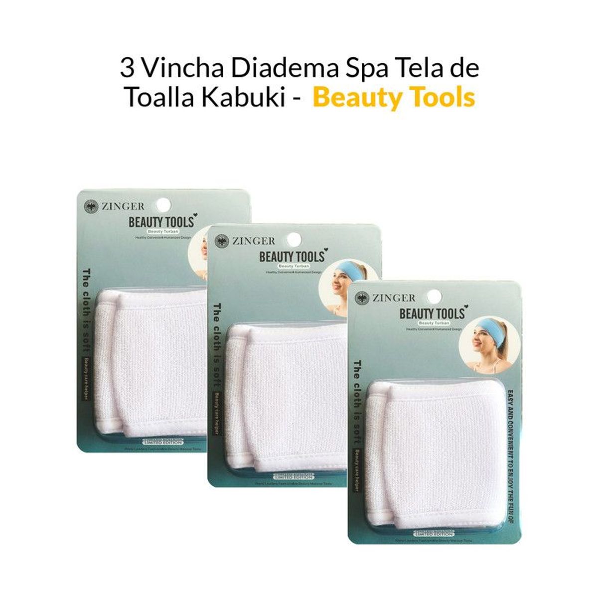 GENERICO - 3 Vincha Diadema Spa Tela de Toalla Kabuki Beauty Tools
