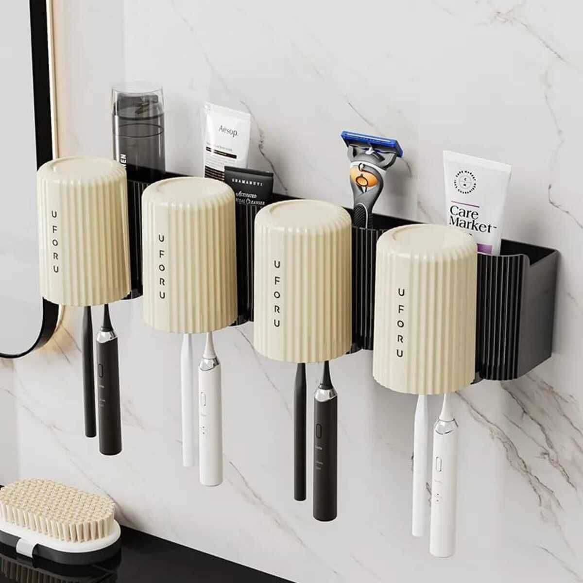 ELMEJORPRECIO - Organizador de baño minimalista UFORU de 4 vasos Hueso