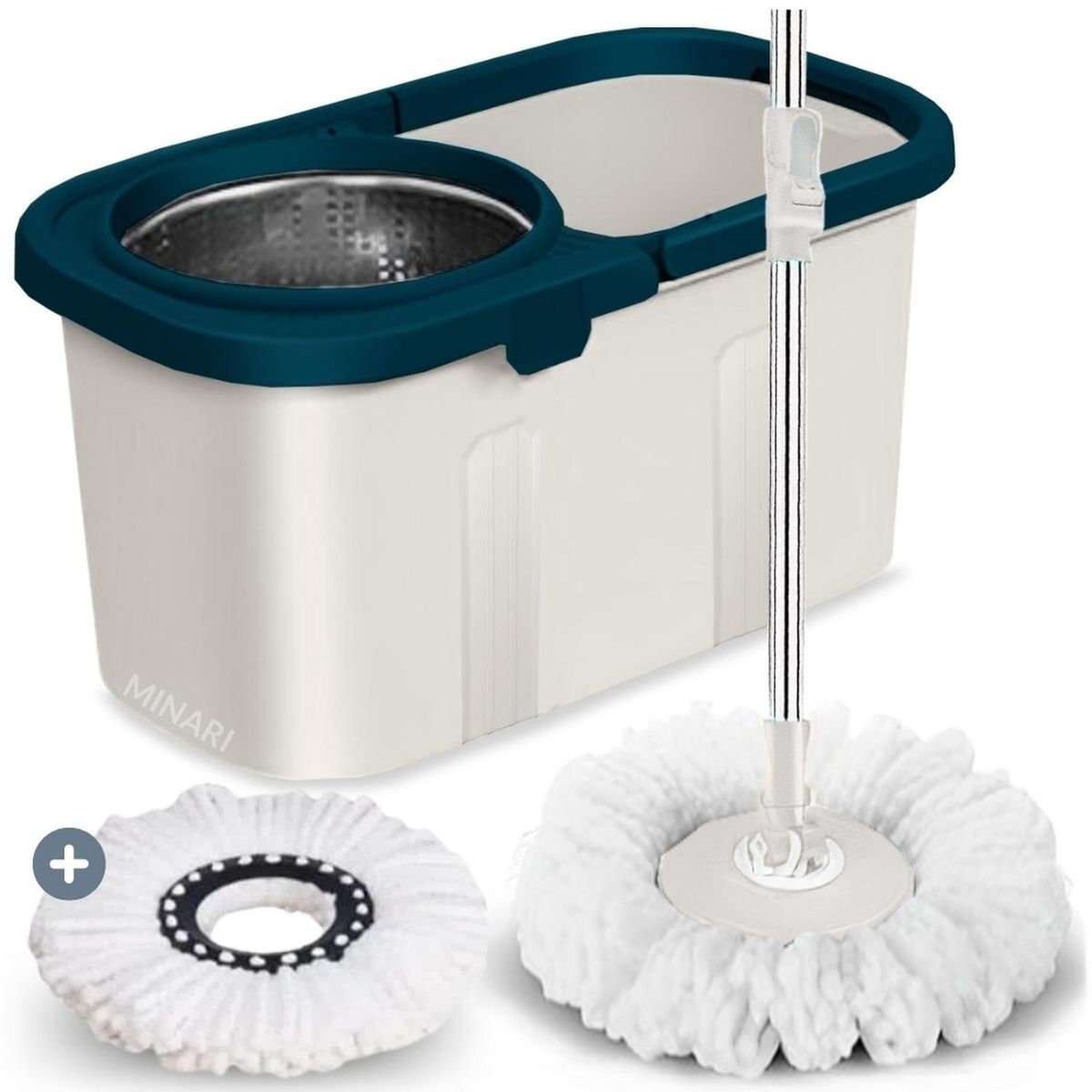 MINARI - Trapeador Premium Escurridor Giratorio 2 Mopas GR / AZ T02V