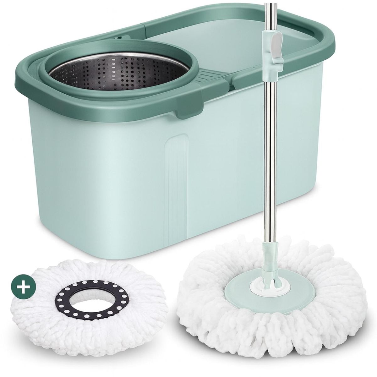 MINARI - Trapeador Premium Escurridor Giratorio 2 Mopas Verde T02V