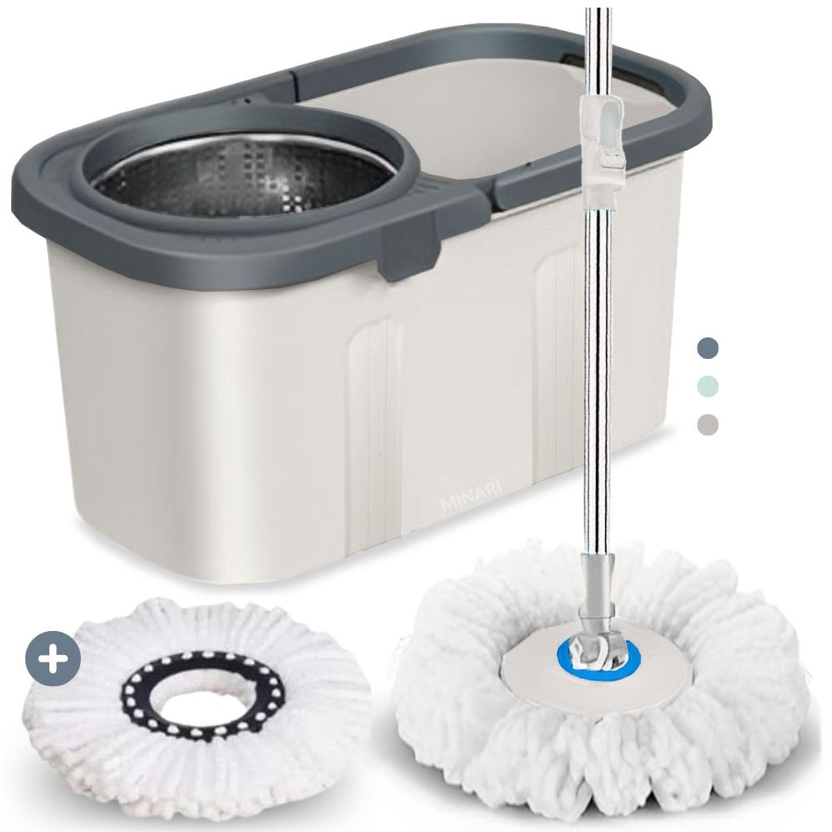 MINARI - Trapeador Premium Balde Escurridor Giratorio T02V Aleatorio