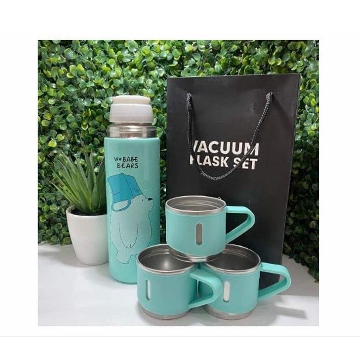 GENERICO - Termo 500ml de Osos Escandalosos  + 3 Tazas+Caja VERDE