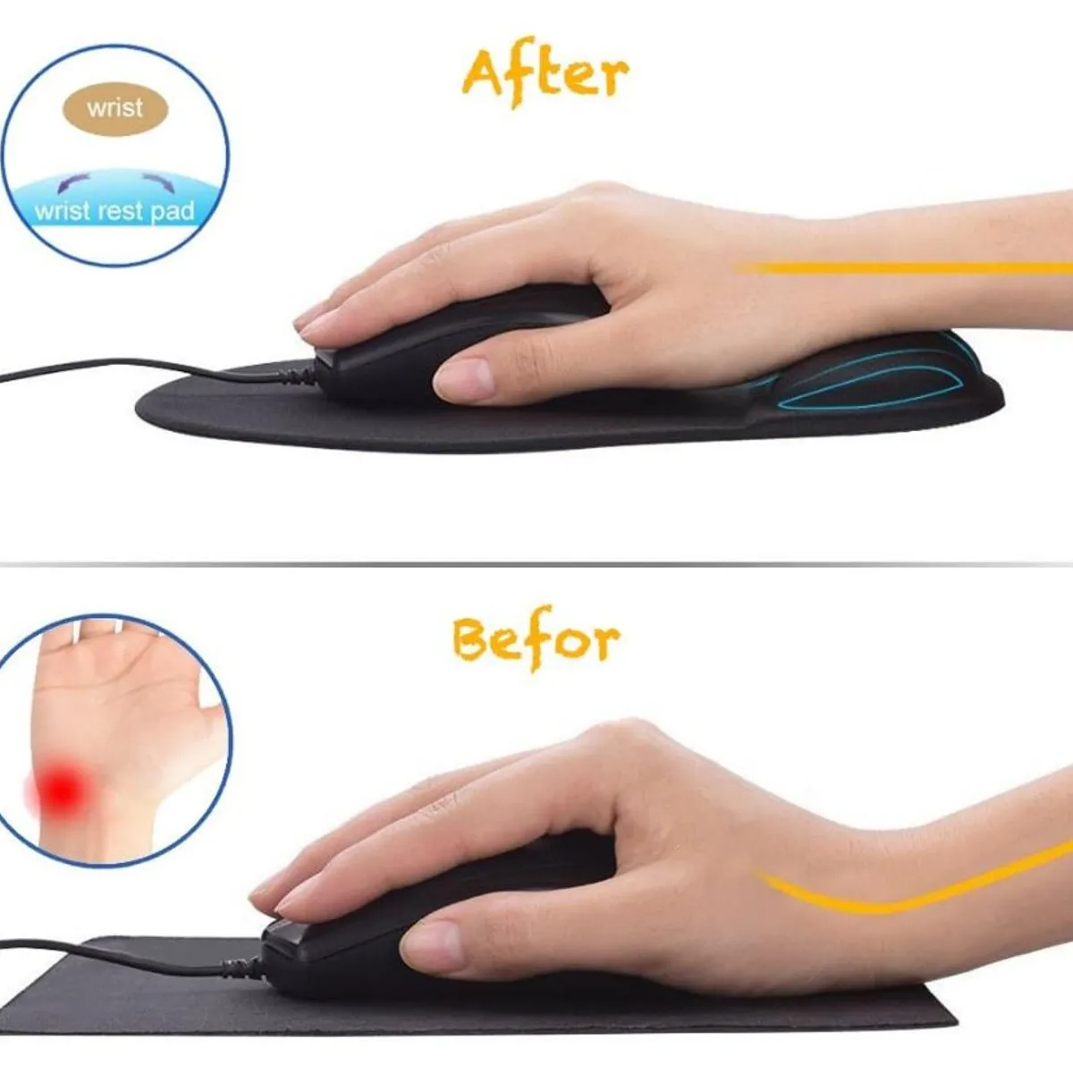 GENERICO - MOUSE PAD ergonomico con Almohadilla de Gel Negro