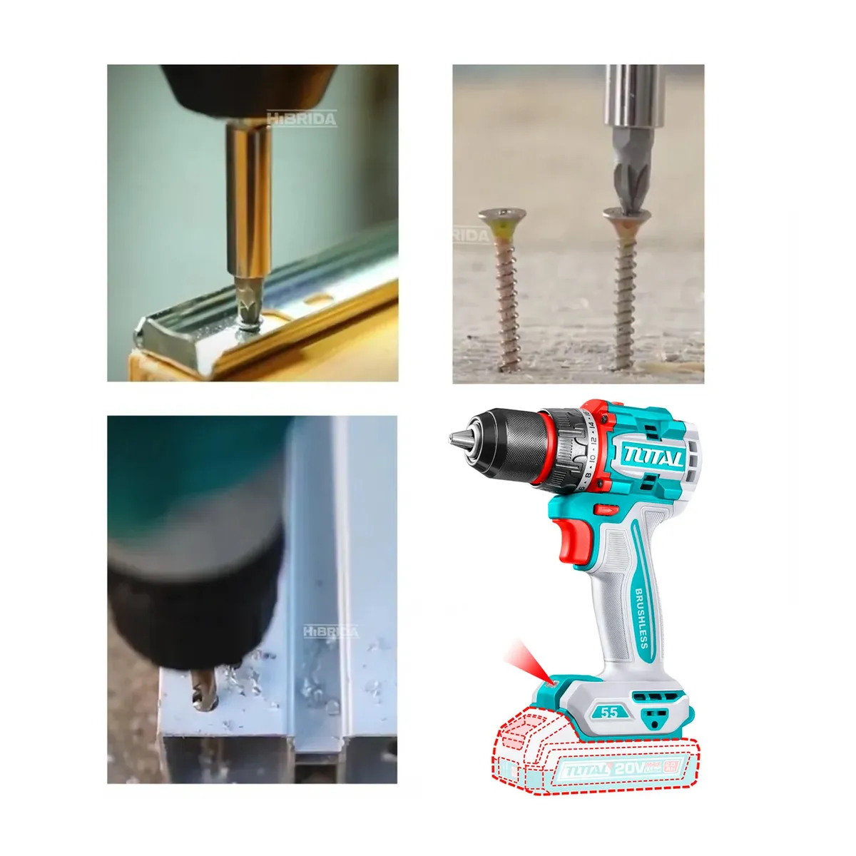 TOTAL TOOLS - Taladro Atornillador inalámbrico Total 20V + Batería + 21 accesorios