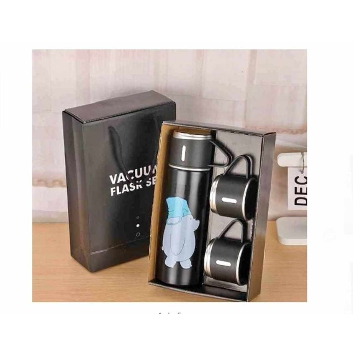 GENERICO - Termo 500ml de Osos Escandalosos  + 3 Tazas+Caja NEGRO