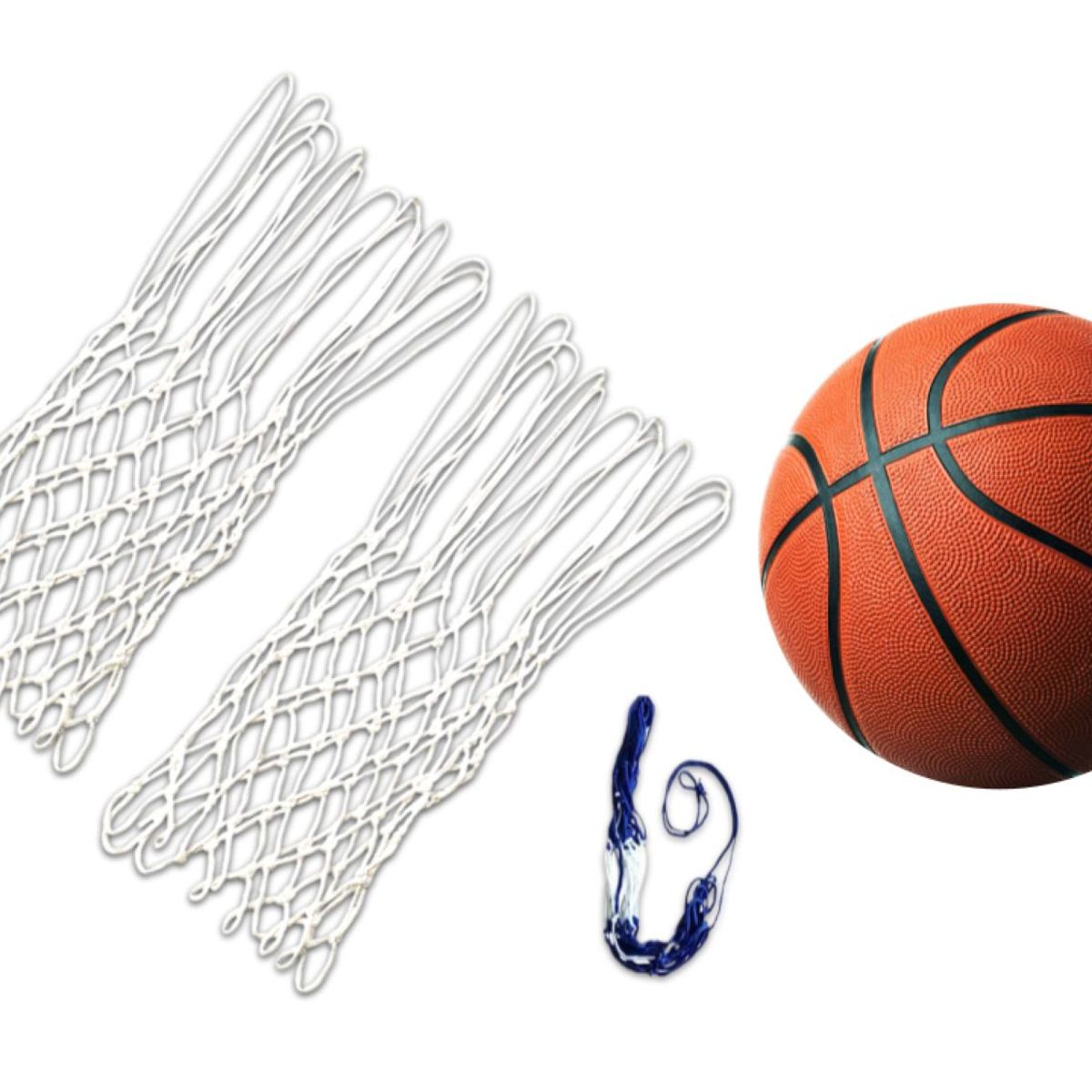 GENERICO - KIT 2 REDES DE BÁSQUET 8 ENGANCHES COLOR BLANCO + PELOTA Nº7