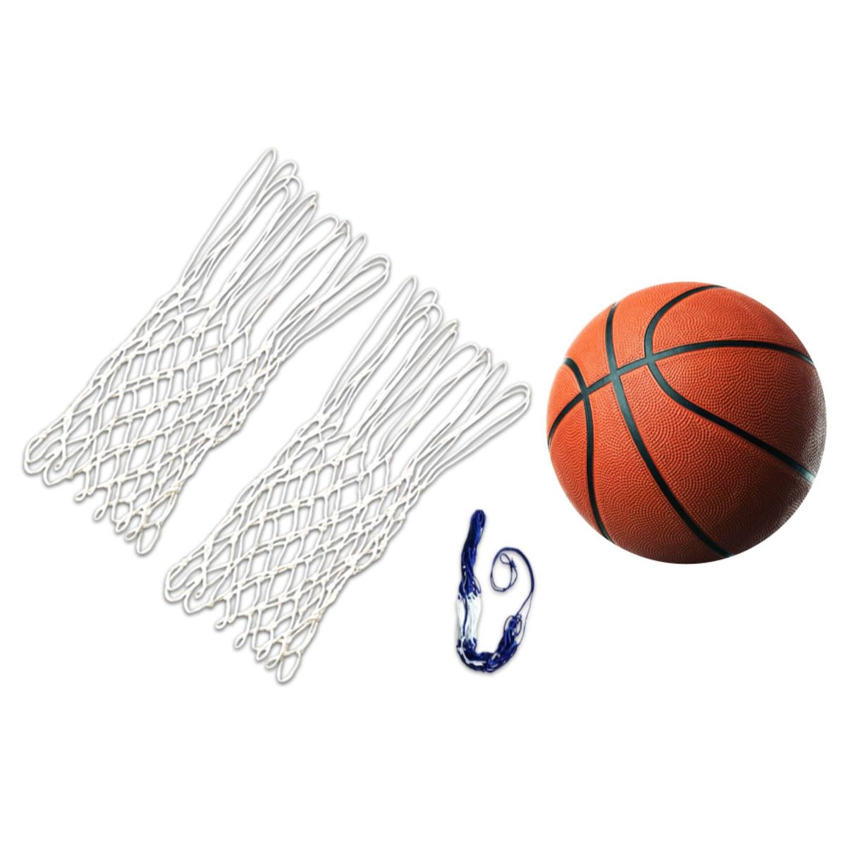GENERICO - KIT 2 REDES DE BÁSQUET 8 ENGANCHES COLOR BLANCO + PELOTA Nº7