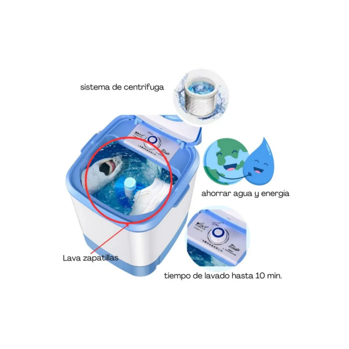 GENERICO - Mini Lavadora Portátil  Con Escobilla Y Canastilla