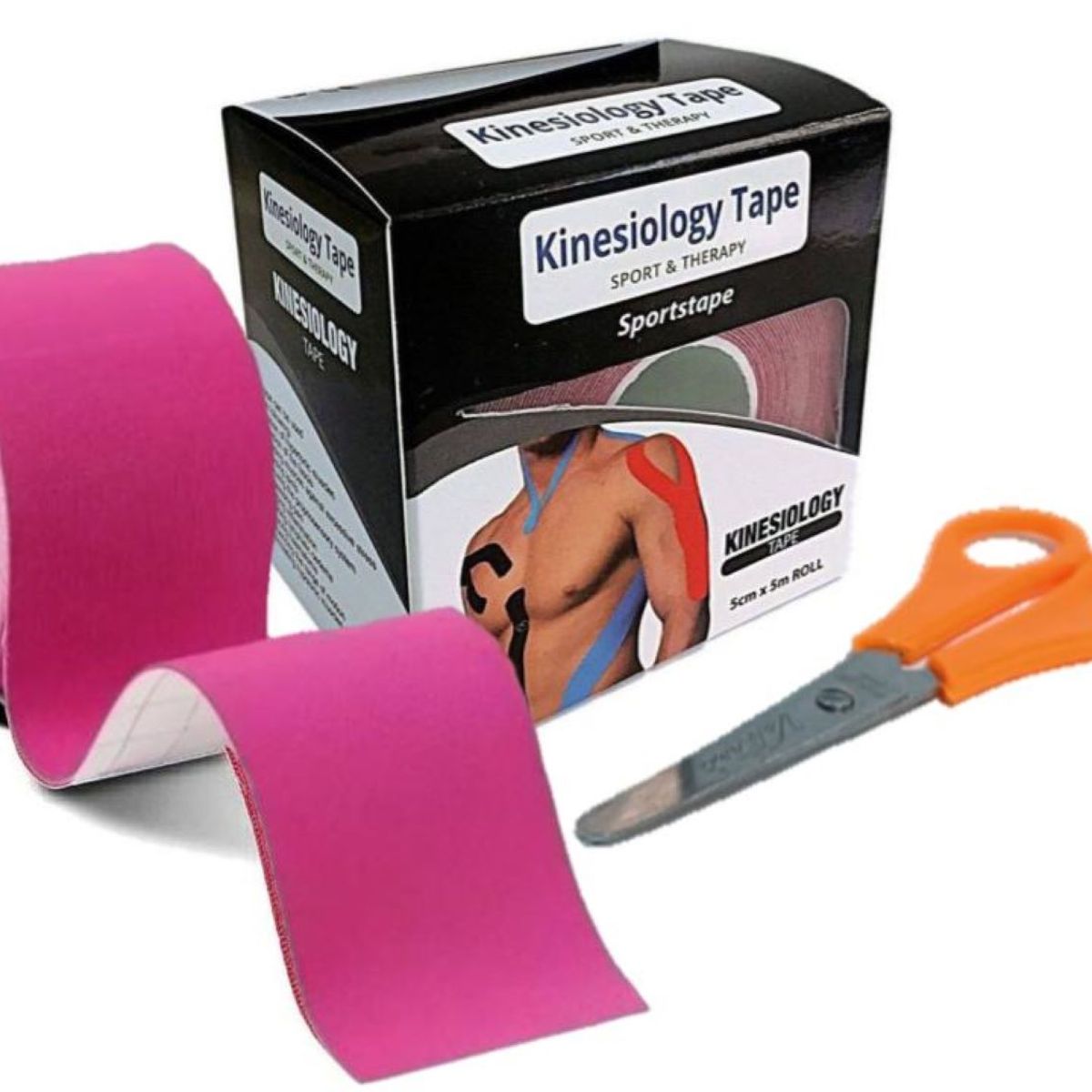 GENERICO - VENDAJE CINTA TAPE KINESIOLÓGICA 5CM X 5M FUCSIA MÁS TIJERA
