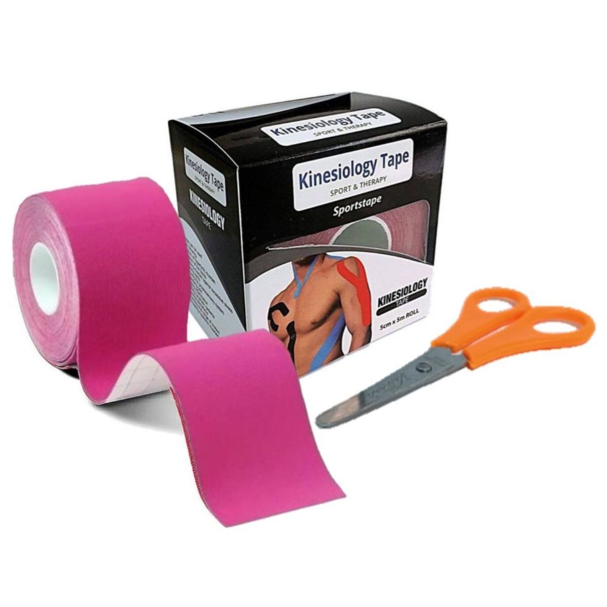 GENERICO - VENDAJE CINTA TAPE KINESIOLÓGICA 5CM X 5M FUCSIA MÁS TIJERA