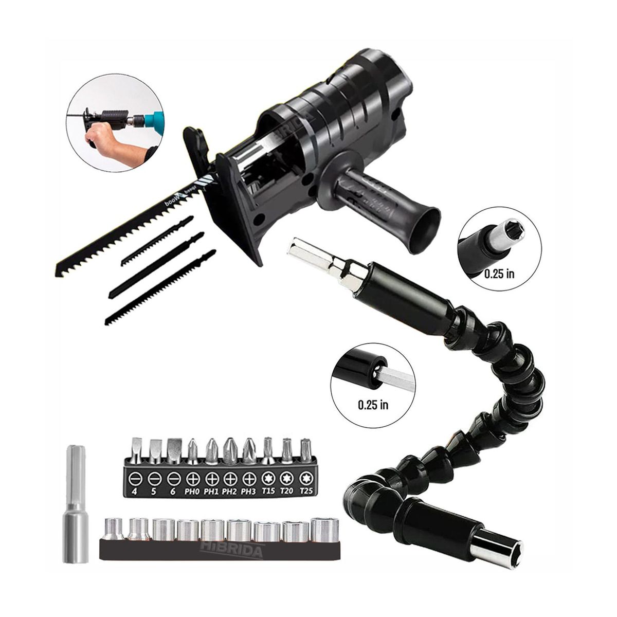 GENERICO - ADAPTADOR CALADORA PARA TALADRO INALÁMBRICO CON EXTENSOR DE PUNTAS