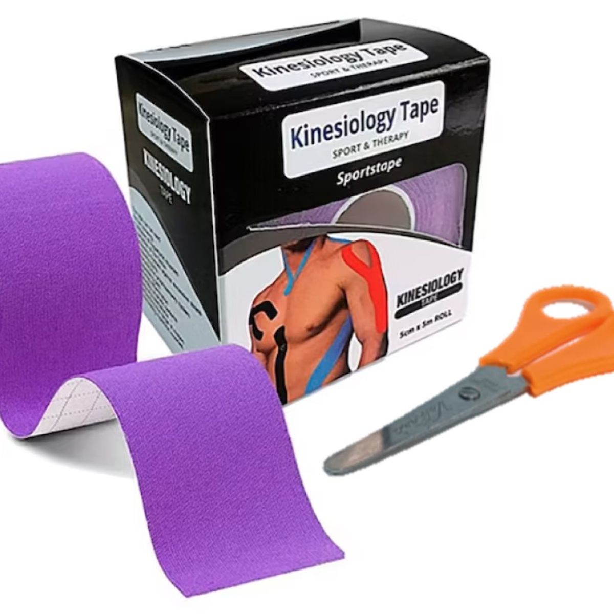 GENERICO - VENDAJE CINTA TAPE KINESIOLÓGICA 5CM X 5M LILA MÁS TIJERA