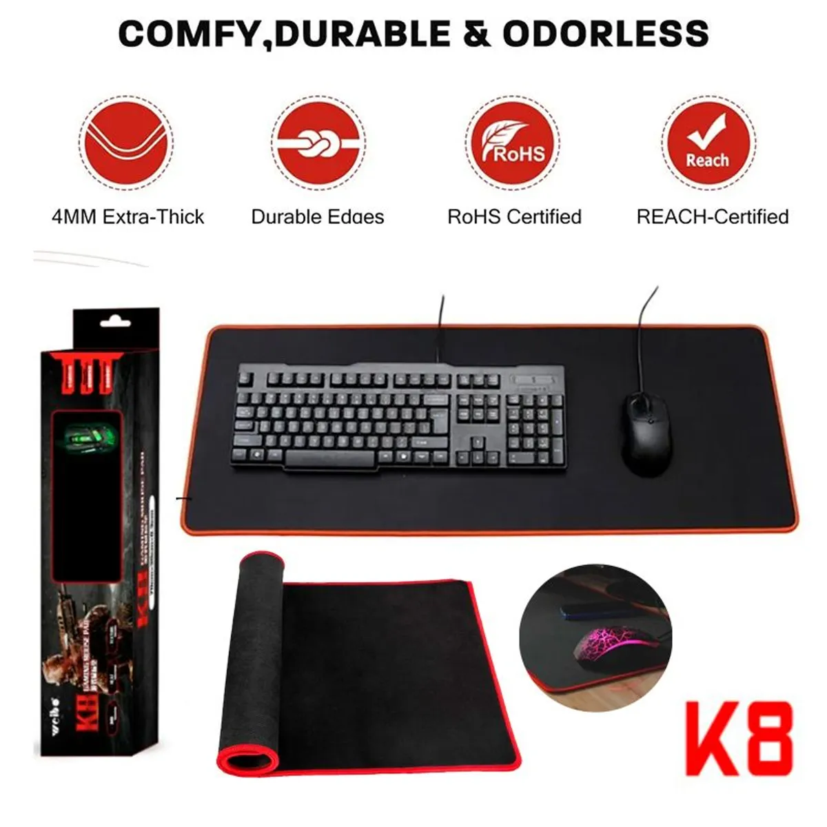 GENERICO - Mouse Pad Gamer Rojo 30x80 Para Teclado y Mouse Alfombrilla PC Laptop