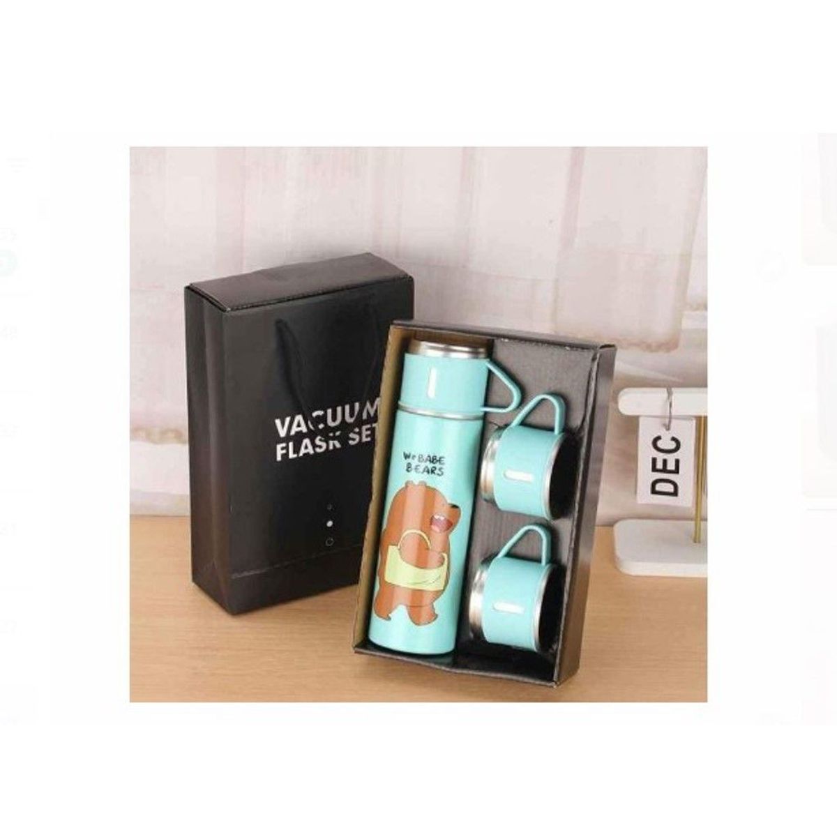 GENERICO - Termo + 3 Tazas+Caja  de Osos Escandalosos de Calidad VERDE