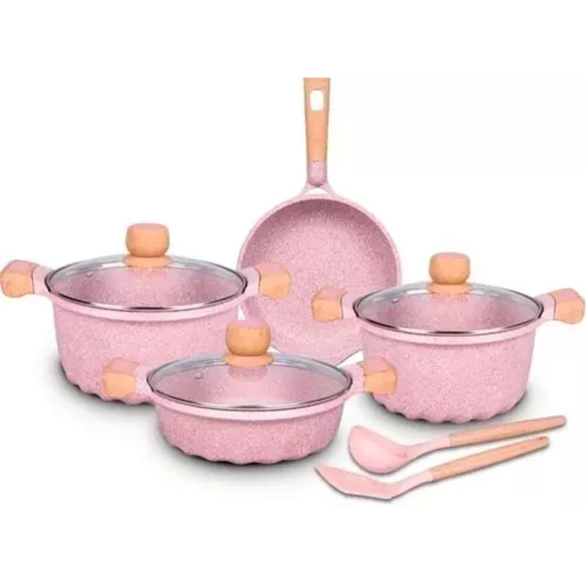 PENTHA - Juego De Olla Roca Volcánica Anti-adherente 9pcs Color Rosa - MGC