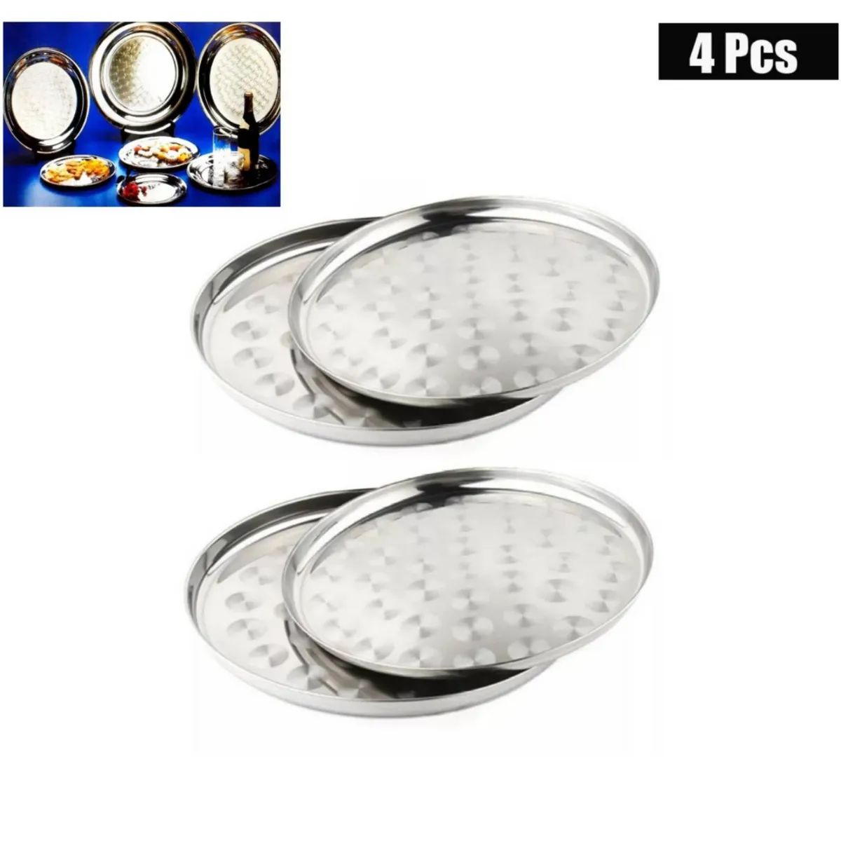 INSPIRA MARKET - Set x 4 Bandejas azafates de acero inoxidable 28, 30, 33 y 36 cm