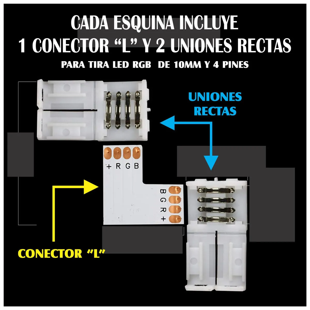 GENERICO - 4 Conectores L Esquina Luces Tira Led 5050 4 Pines 10mm