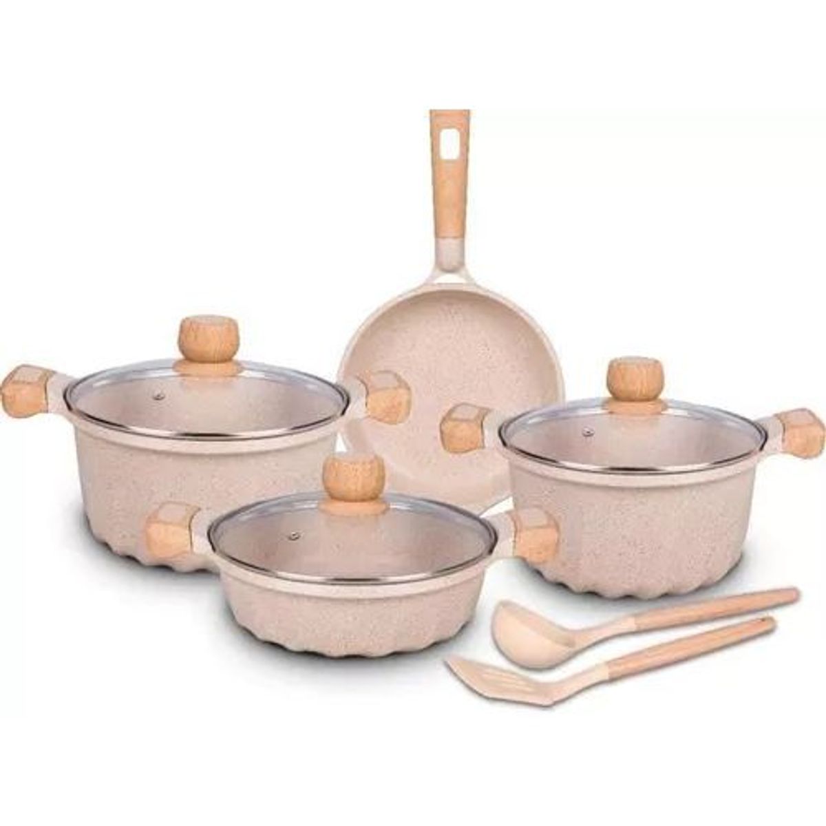 PENTHA - Juego De Olla Roca Volcánica Anti-adherente 9pcs Color Crema - MGC