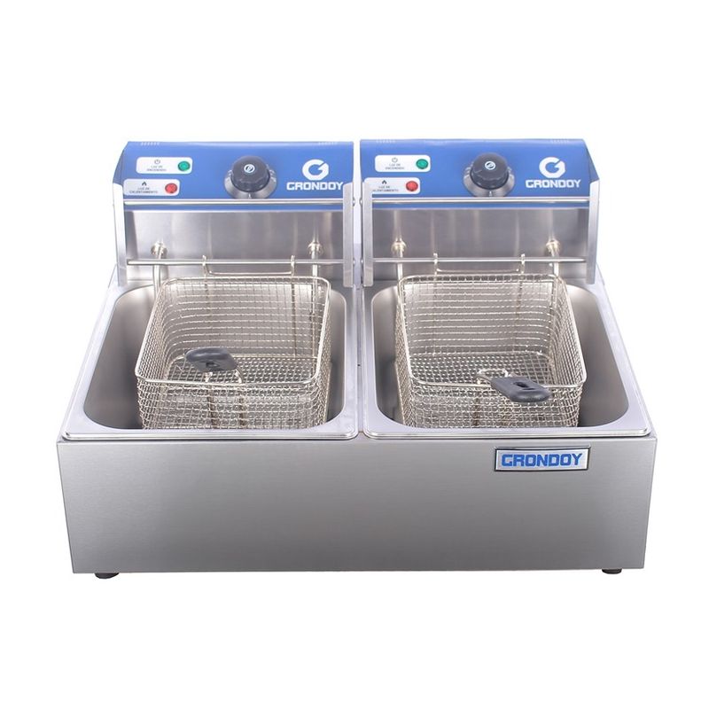 GRONDOY - Freidora Eléctrica de 2 pozas de 10 Litros GRONDOY