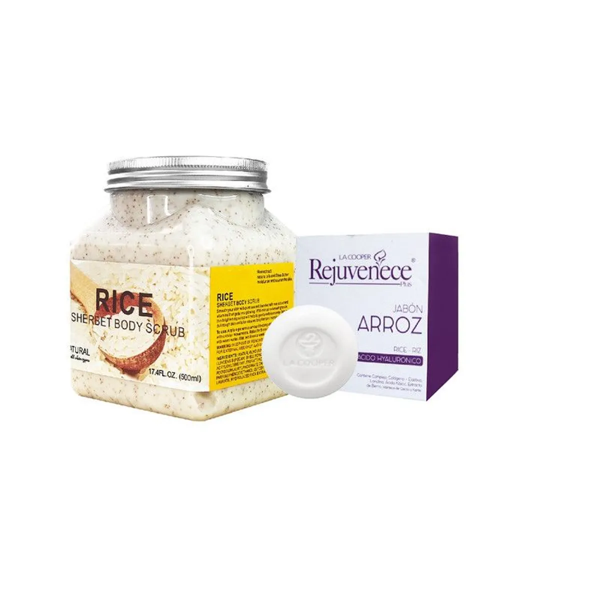 GENERICO - Exfoliante Corporal de Arroz + Jabón de Arroz con Ácido Hialurónico