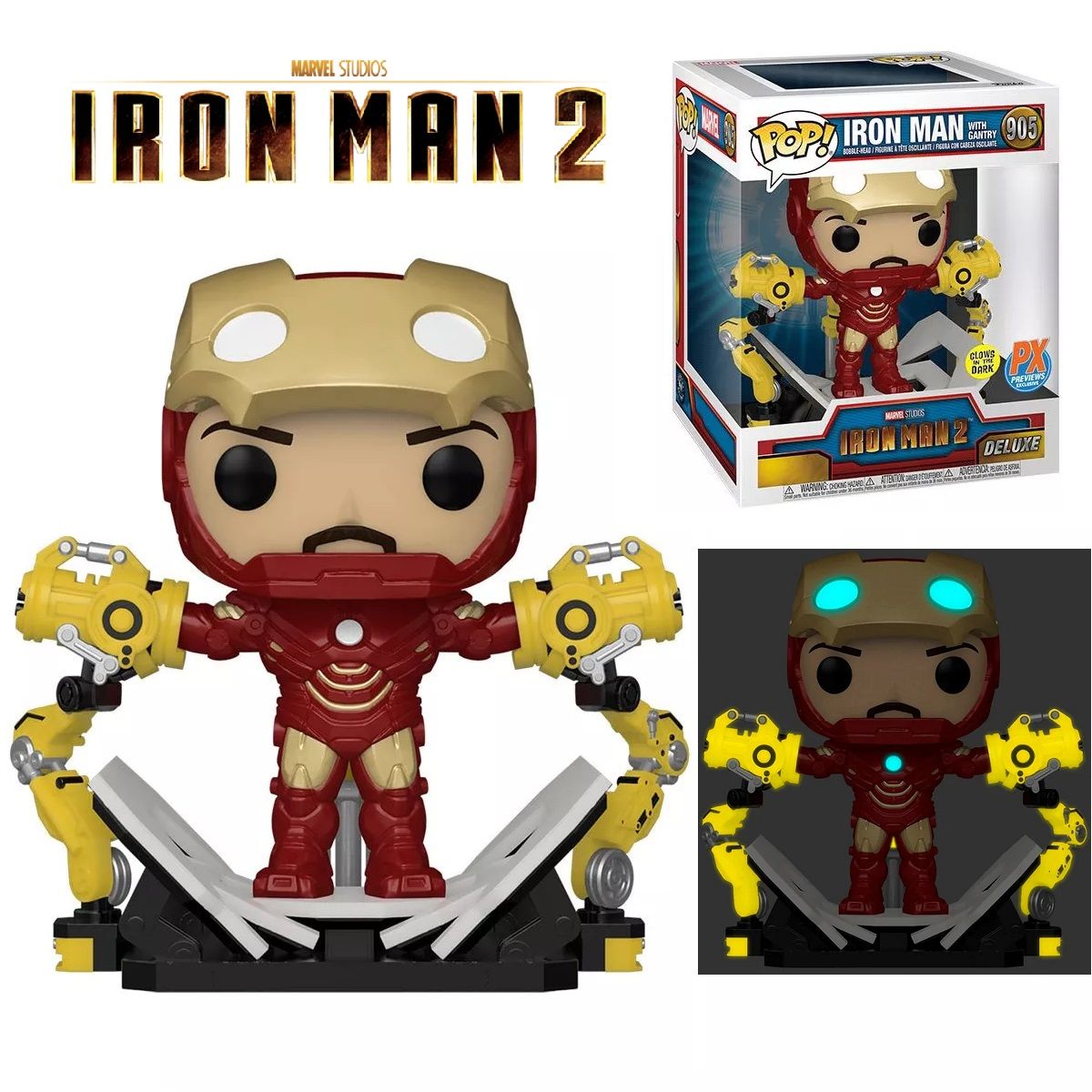 FUNKO - Funko Pop Deluxe Iron Man 2 - Iron Man Mark IV Gantry Glows