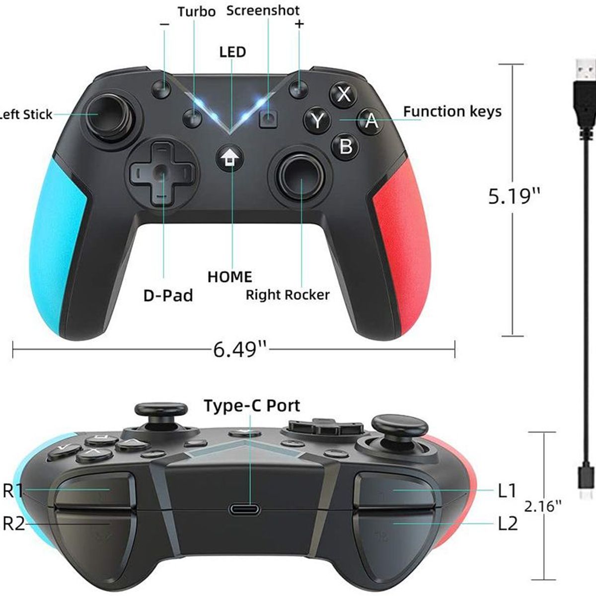 SEISA - Mando para Nintendo Switch Pro Inalámbrico Controller compatible PC