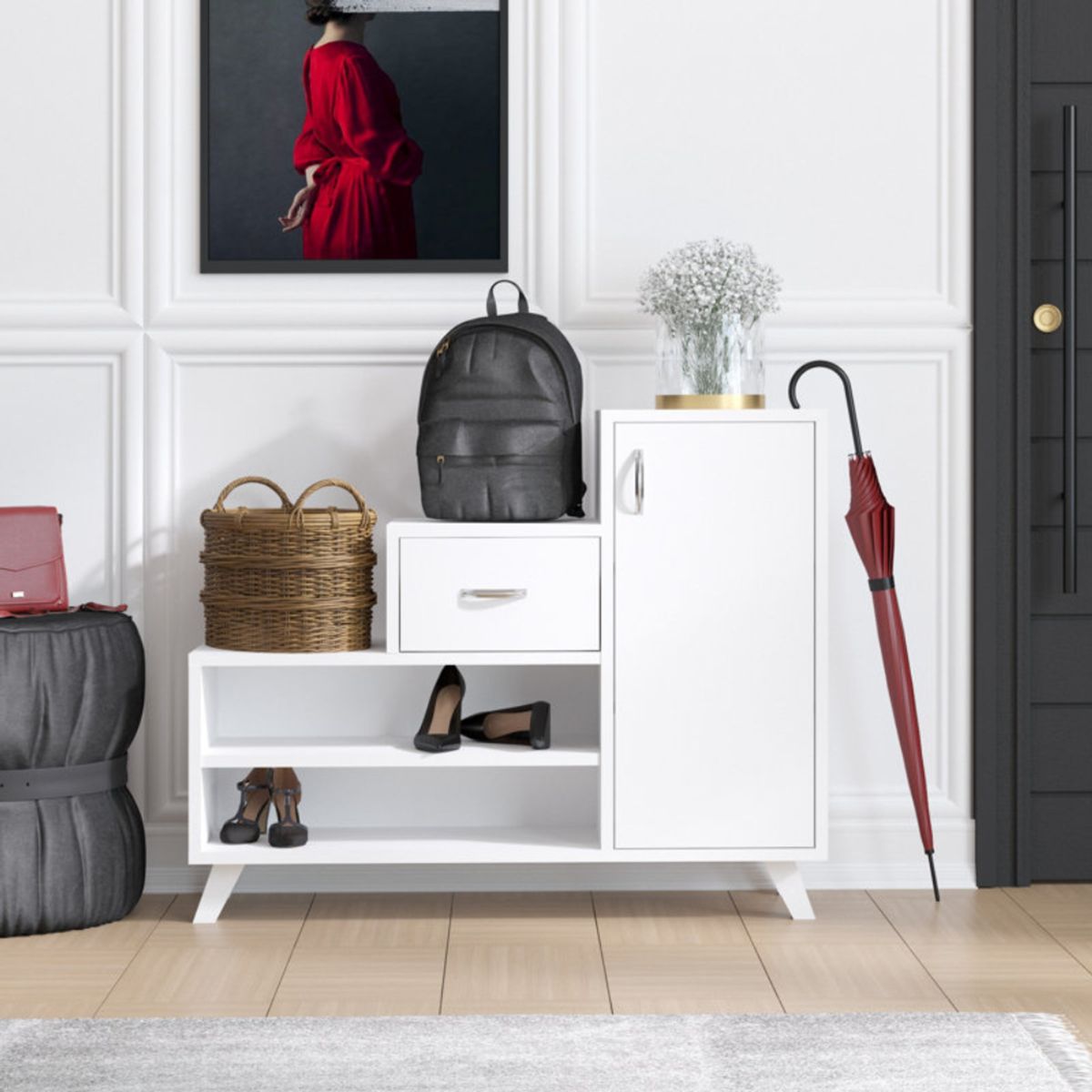 VENTITAS HOME - Zapatera Retro Coraline Ventitas Home Blanco con Patas Blancas