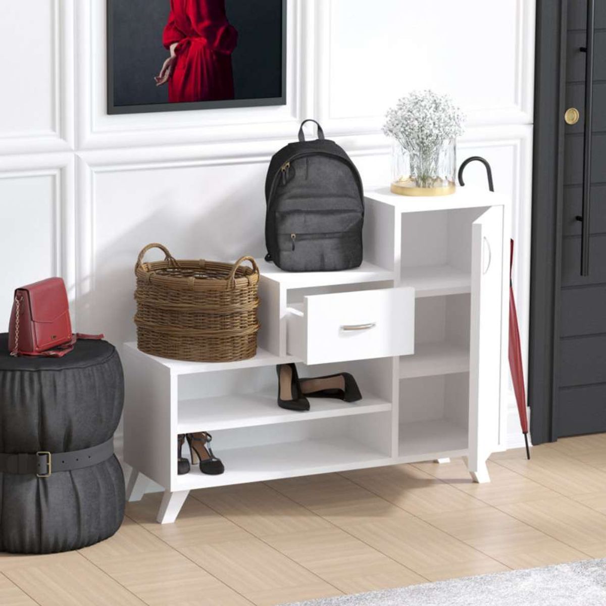 VENTITAS HOME - Zapatera Retro Coraline Ventitas Home Blanco con Patas Blancas