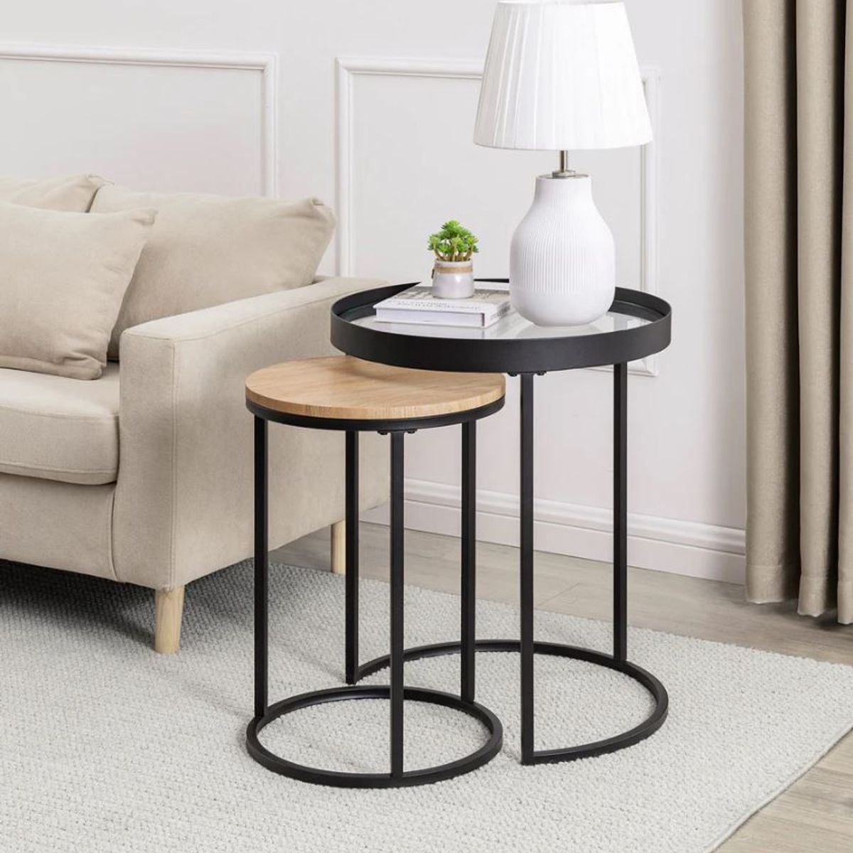 VENTITAS HOME - Mesas Auxiliares Lara Vidrio Ventitas Home Rovere y Negro