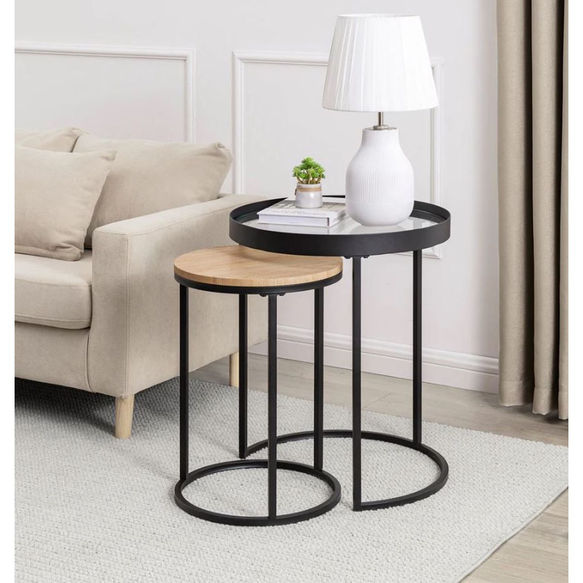 VENTITAS HOME - Mesas Auxiliares Lara Vidrio Ventitas Home Rovere y Negro