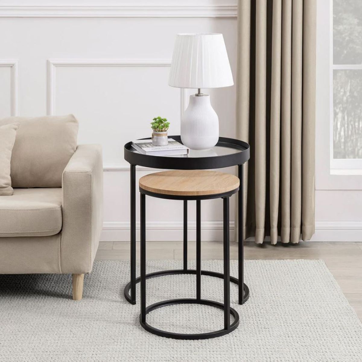 VENTITAS HOME - Mesas Auxiliares Lara Vidrio Ventitas Home Rovere y Negro