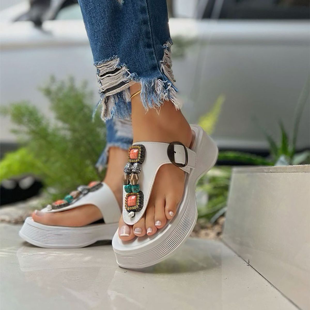 GENERICO - 1062L-50 Sandalia Para Dama Susana Gold Blanco