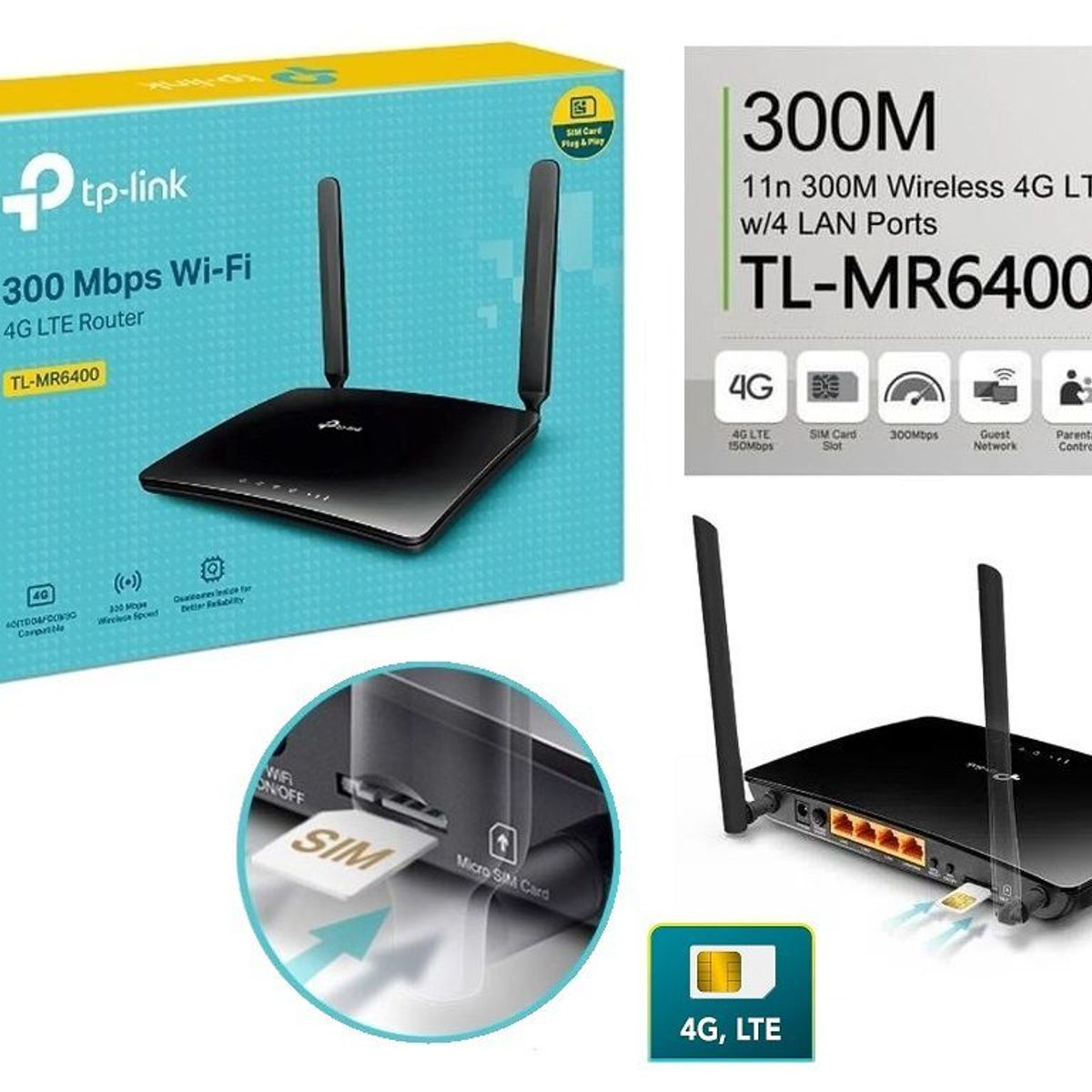 TP LINK - Router 4G Lte Tp-link Wifi Inalámbrico 300mbps TL-MR6400 SIM Card
