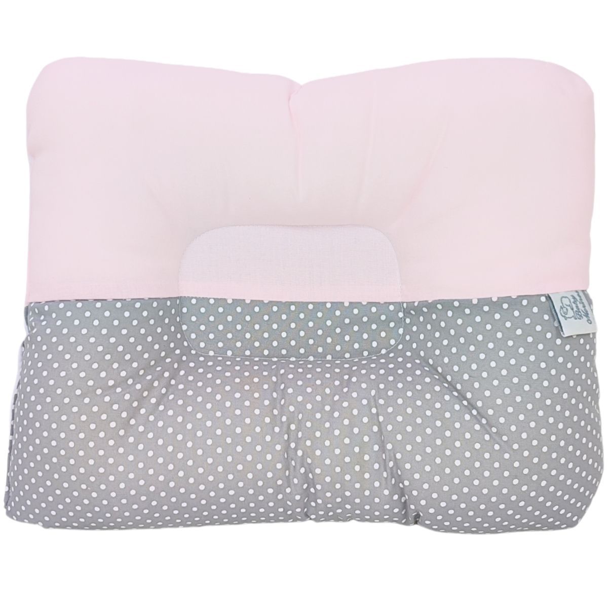 BABY MERINOS - Almohada Bebe anti-cabeza plana - Puntos Blancos - Rosado