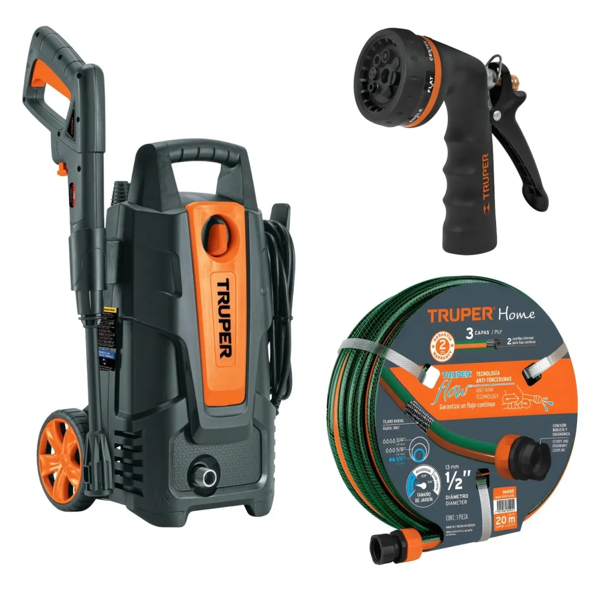 TRUPER - Hidolavadora con manguera de 20m y Pistola de Riego Truper