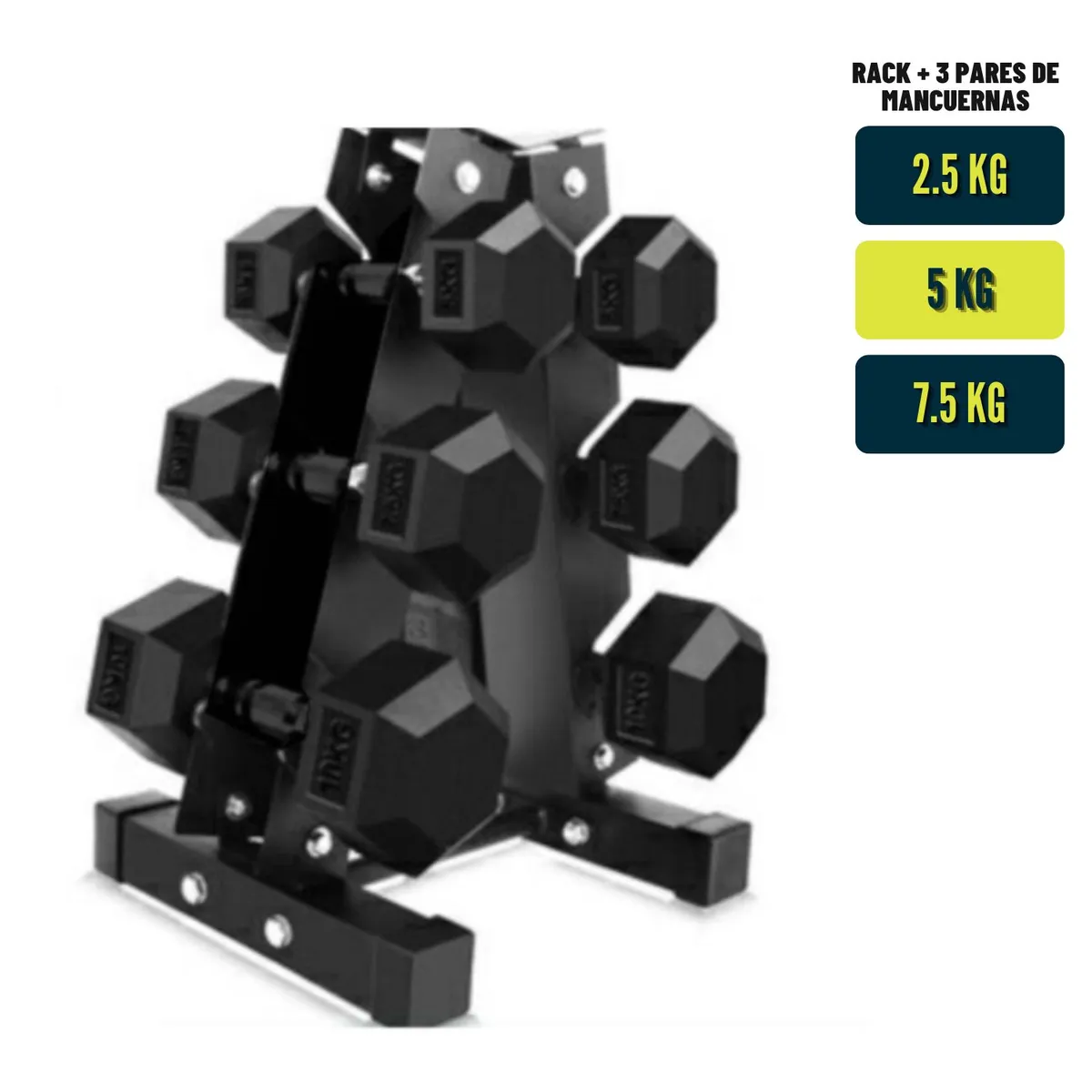 XTREME SPORT - Set de Mancuernas Hexagonales  + Soporte Rack de Pesas