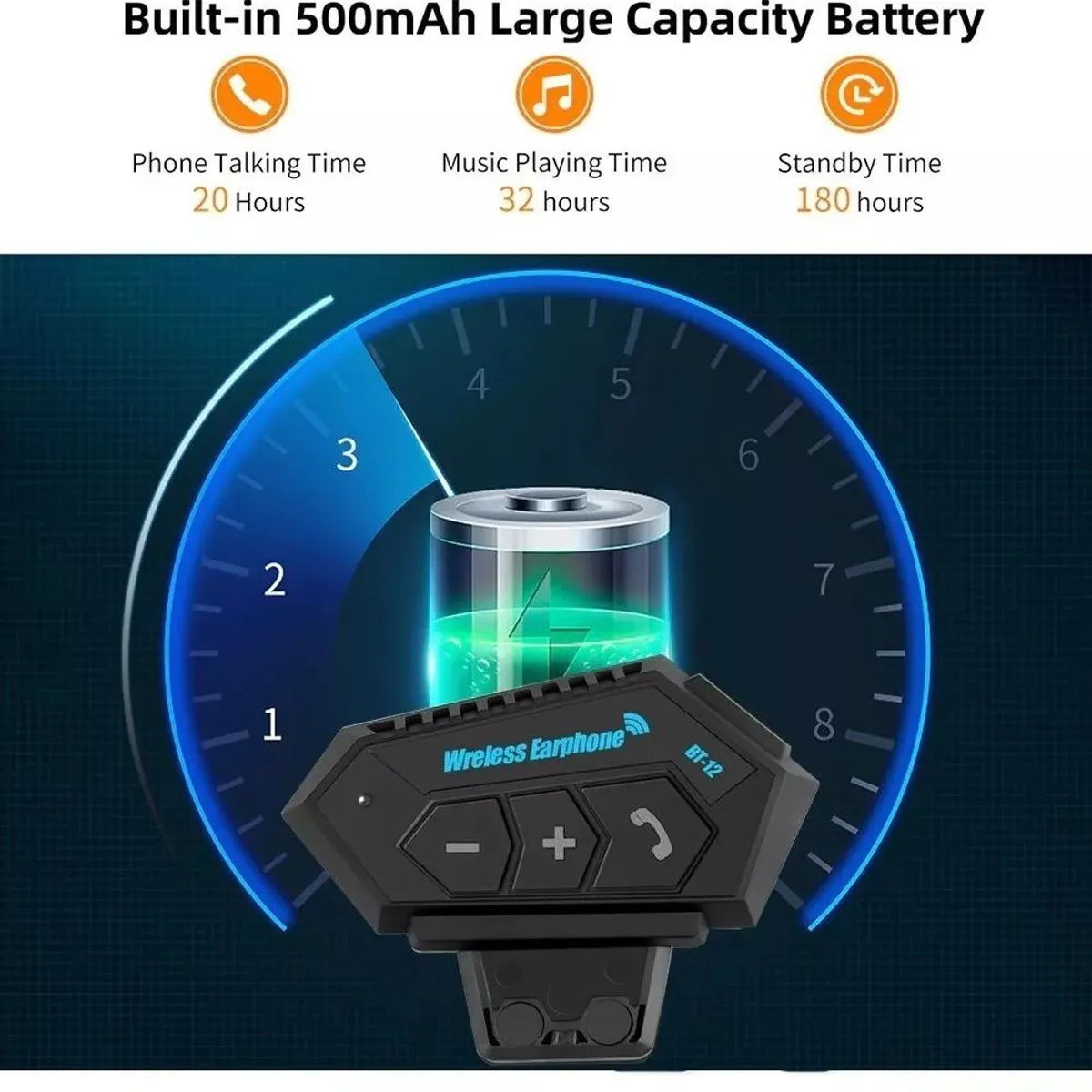 GENERICO - AUDIFONOS BLUETOOTH PARA MOTO / 12 HORAS