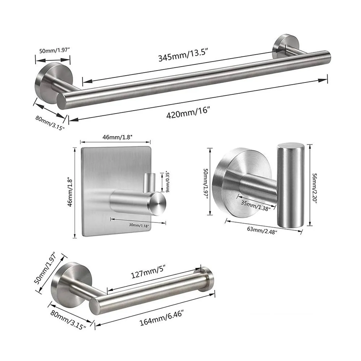 PUREPOWER - Juego De Accesorios Baño Negro Toallero Ganchos Para Toallas-Plata