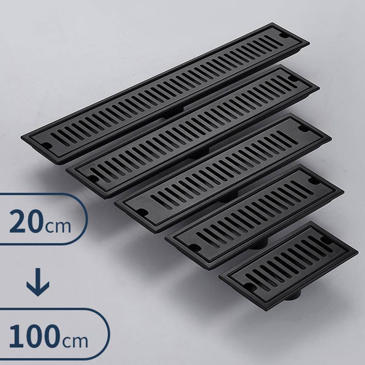 PUREPOWER - Desagüe Ducha Piso Acero Inoxidable 304 Negro Mate 10x 50cm