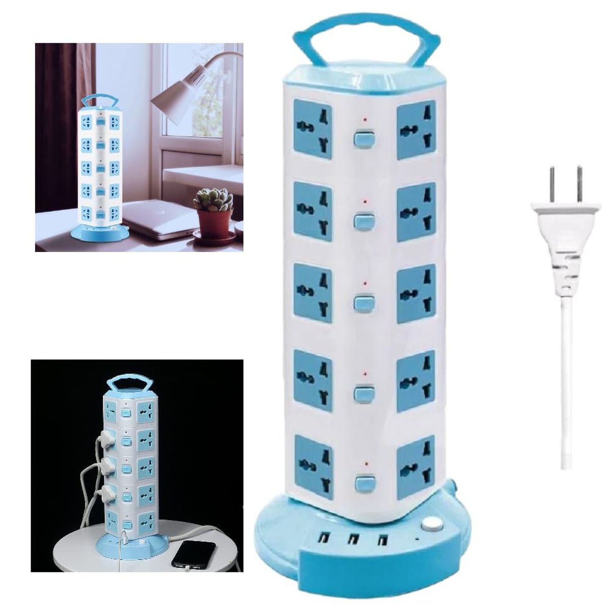 OEM - Torre Vertical Multifuncional 5Niveles (20 Conexiones) y 3 Puertos USB
