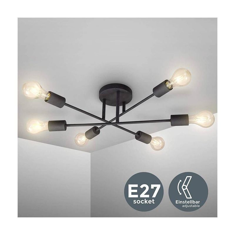 PUREPOWER - Lámpara de techo vintage bombillas 6e27 no incluidas negro