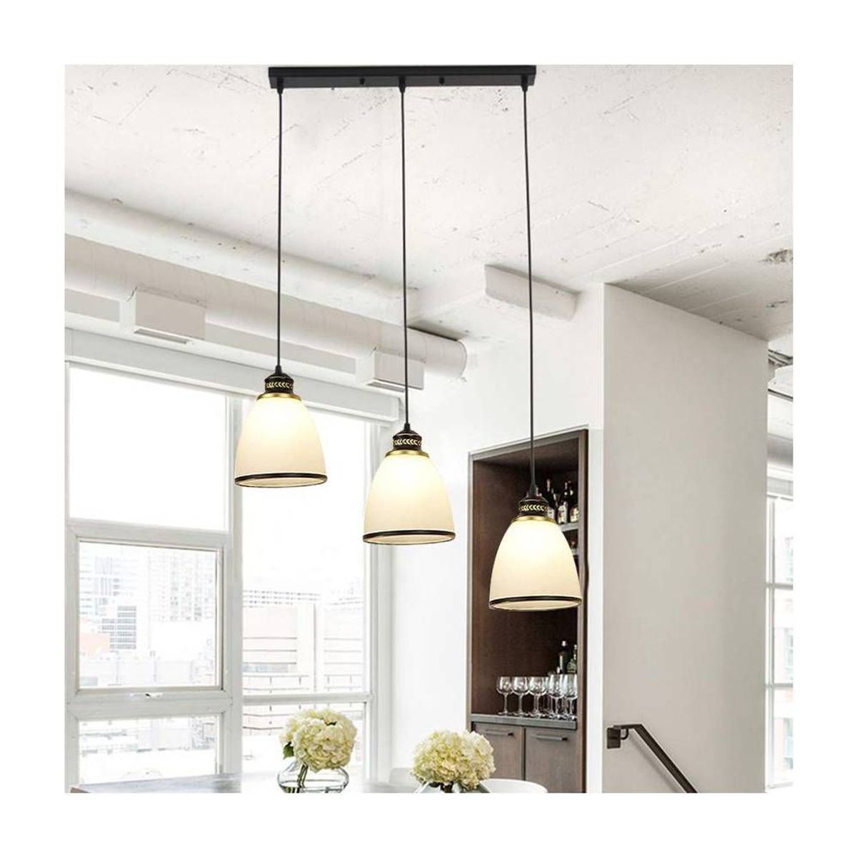 HOME NEAT - Lámpara de techo pantalla de cristal moderno 3 luces colgante de luz