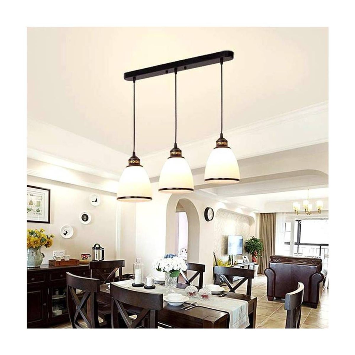 HOME NEAT - Lámpara de techo pantalla de cristal moderno 3 luces colgante de luz