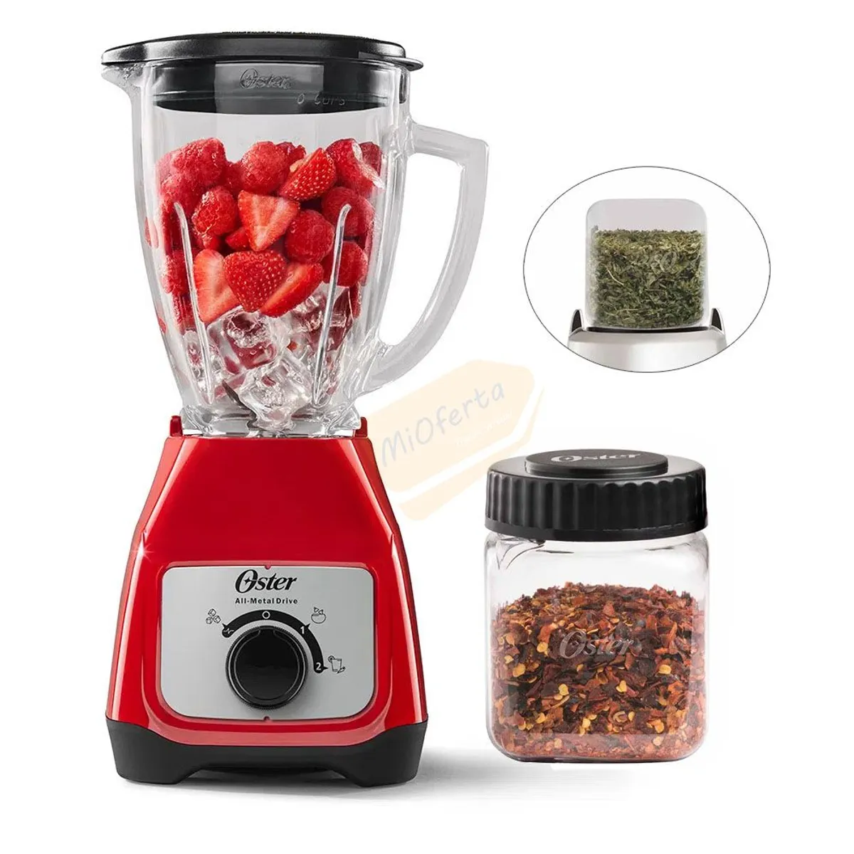 OSTER - Licuadora Oster Vaso de Vidrio BLSTKAGRRD Mini vaso Picatodo