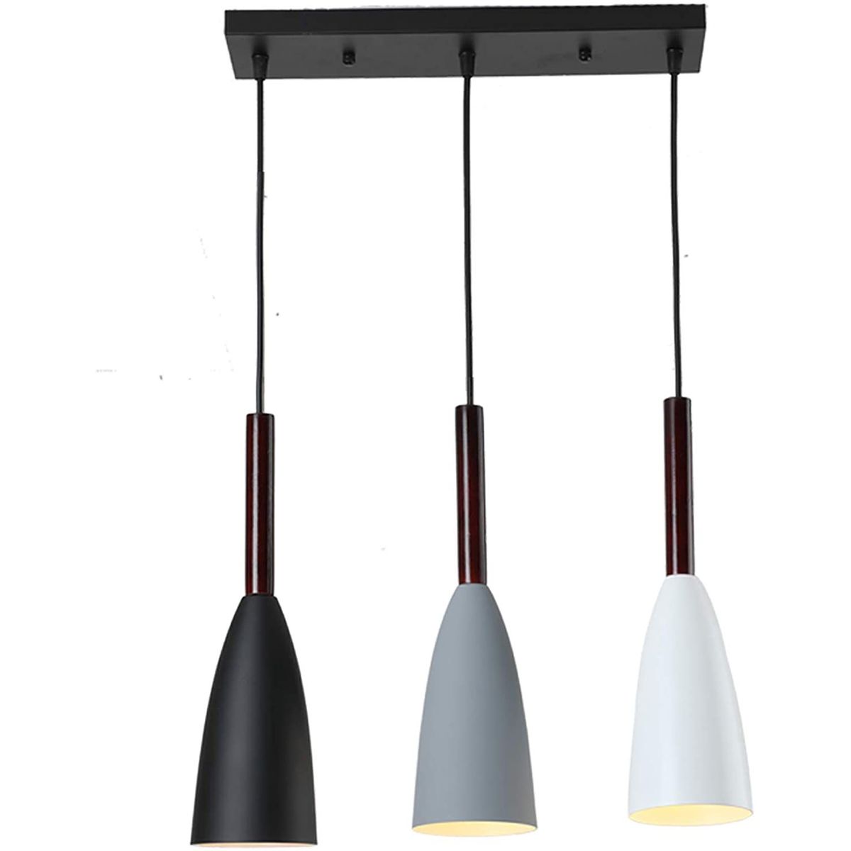 HOME NEAT - Lámpara de techo moderno madera metal 3 luces e27 negro gris blanco